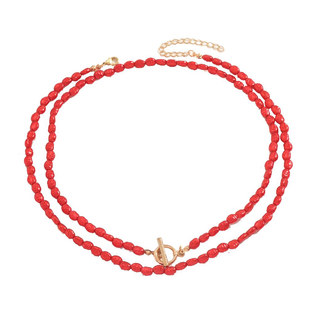 Bohemian jewelry, niche woven rice bead design OT necklace versatile multi-layer collarbone chain