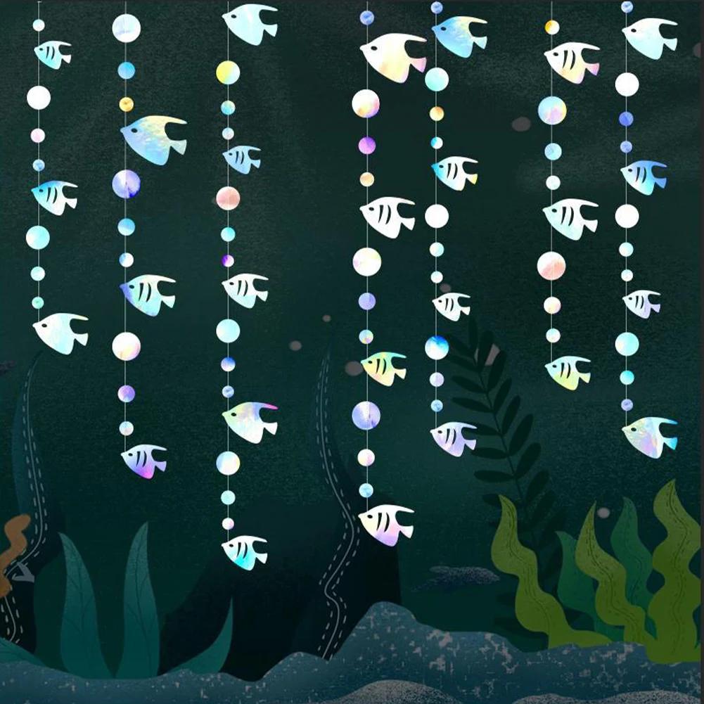 Ocean Themed Decoration Ocean Fish and Starfish Paper Garland Pendant Birthday Under The Sea Party Decor Hanging Colored Banners