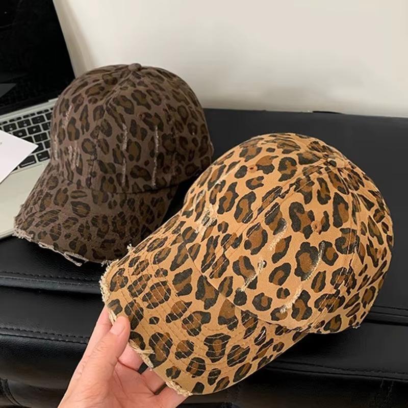Punk Leopard Street Baseball Cap For Women Vintage Hip Hop Holes Snapback Duckbill Hats Kpop Girl Cotton Dad Trucker Hats Visors