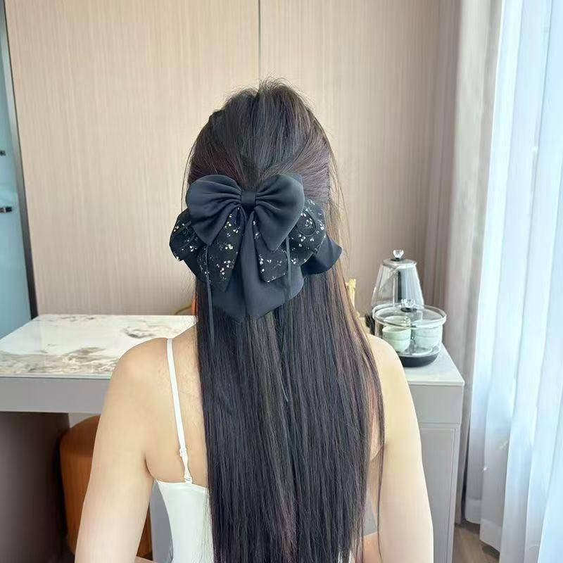 Elegant Floral Satin Bow Ponytail Clip: 2025 Korean Style Black Claw for Enhanced Hair Volume