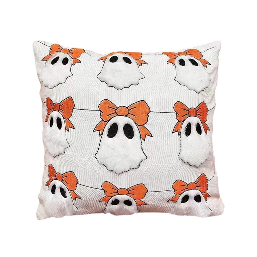 Halloween Pillow Cover Plush Soft Throw Pillowcase Ghost Pumpkin Design Square Cushion Cover 45x45cm Without Insert