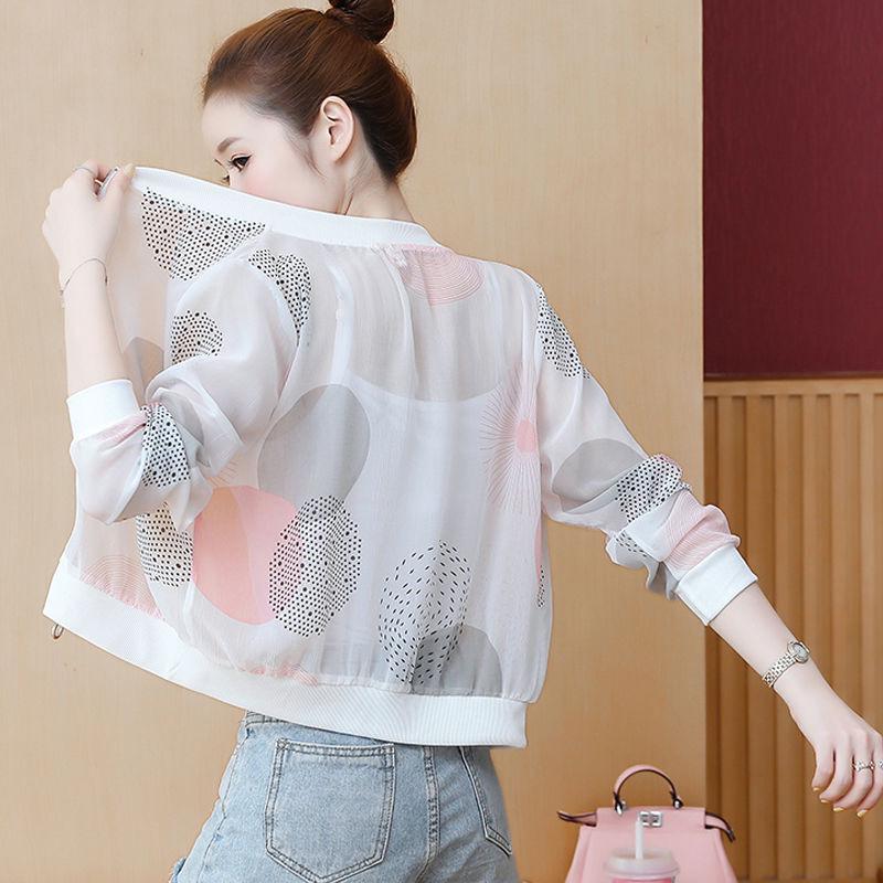 Women's Chiffon Summer Jacket - Plus Size, Long Sleeve, Loose Fit, Sun Protection, Stylish Outerwear for Middle-Aged Ladies