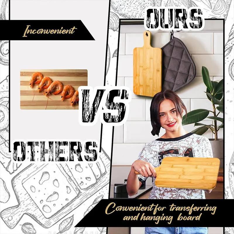 Bamboo Cutting Boards for Kitchen Bamboo Chopping Board with Handles for Pizza Bread Steak Tray Baking Serving Board