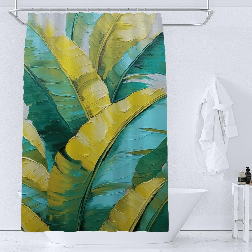 

Watercolour Plant Palm Leaf Shower Curtain Print Nordic Minimalist Polyster Bathroom Curtains Home Decor Curtain With Hooks W60H190(CM)-1 Pcs