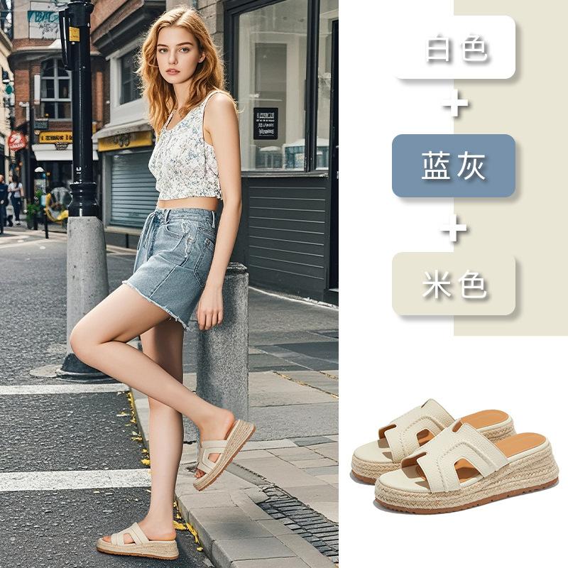 Skórzane kapcie z piankowym spodem damskie sandały na pół obcasa zwiększające poczucie luksusu