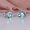 Light Blue Round Gemstone Stud Earrings Retro Modish Stylish Women Adorable Aquamarine  Color Cubic Zircon Screw Back