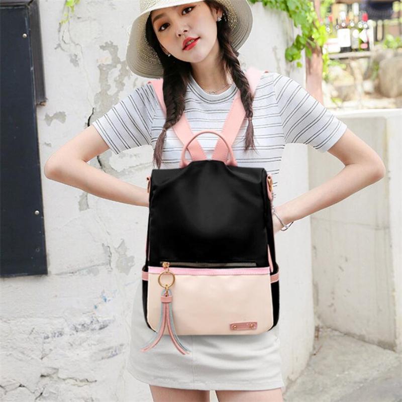 Yogodlns Dámské Dívčí Patchwork Kontrastní barva Nylonový batoh Cestovní taška Školní taška Taška přes rameno Ruksak Bookbag Novinka