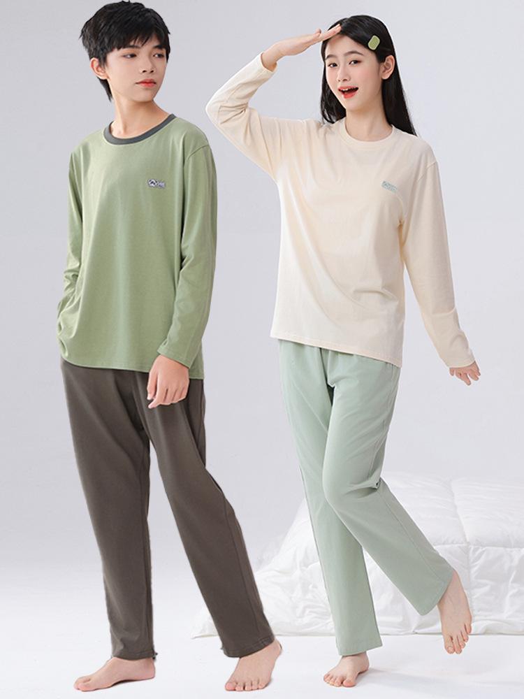 Baumwoll-Basis-Schlafanzug für Kinder - Langarm-Oberteil und Hose, Unisex für Schüler