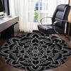 1pc Black Mandala Chair Carpet for Office, Round Non Slip Durable Large Size Office Carpet, Suitable for Office