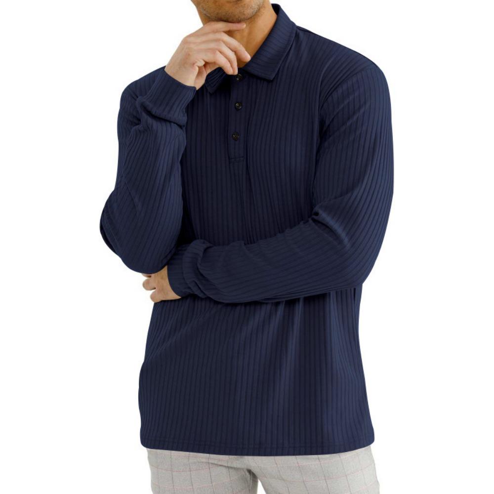 

Весна Осень Мужские футболки с длинным рукавом Мужские рубашки поло Полосатые рубашки для гольфа с высокой резинкой Повседневные толстовки Мода XXXL темно-синий