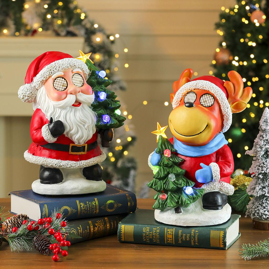 Christmas Santa Snowman Elk Music Box Led Lighted Figurine For Festive Decor