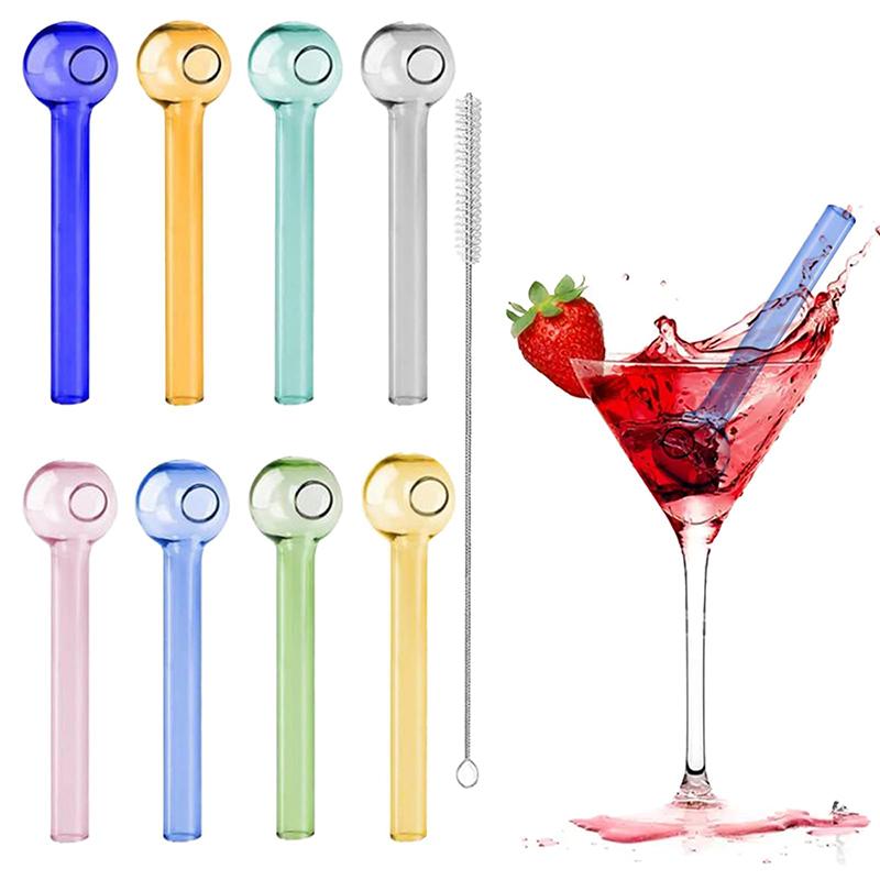 

Набор цветных стеклянных трубочек из боросиликатного стекла Экологичные многоразовые питьевые трубочки для смузи коктейлей Барные аксессуары Трубочки