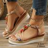 Fashion Bohemian Style Espadrille Wedge Sandals for Women Beaded Decor Ankle Strap Platform Sandals Woman Comfortable Summer Beach Shoes