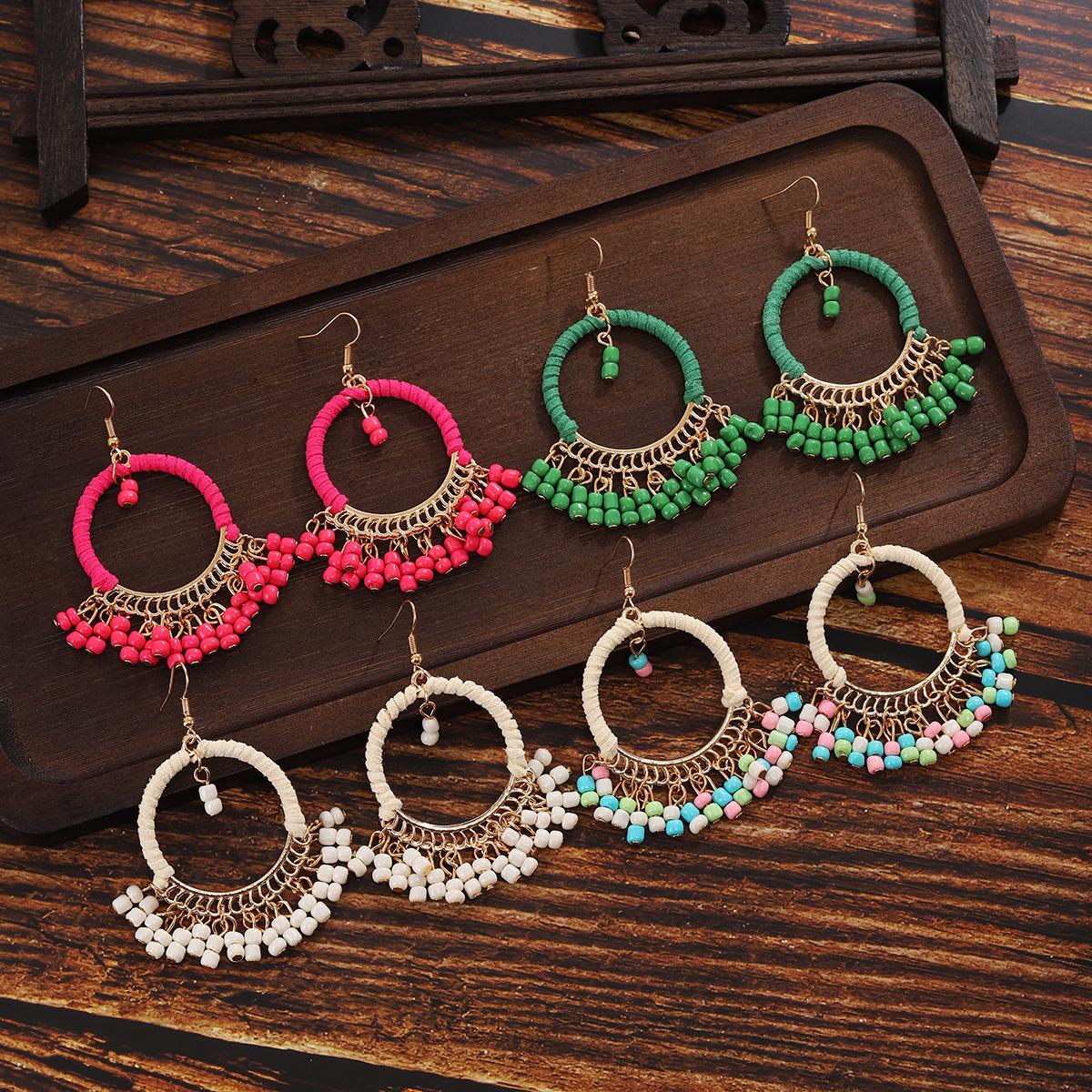 

Bohemian Geometric Tassel Earrings: Handmade Ethnic Style with Woven Seed Beads