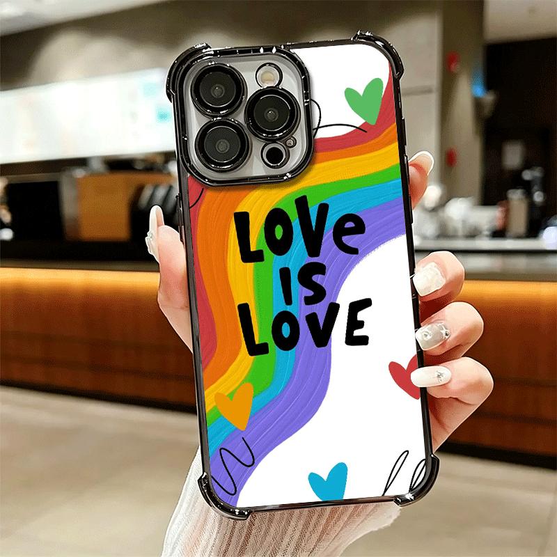 LGBT Rainbow Love Is Love Plating Phone Case For Iphone 16 17 Pro Max Air 16E 14 15 Plus 12 13 Mini Anti-Fall Airabag Cover