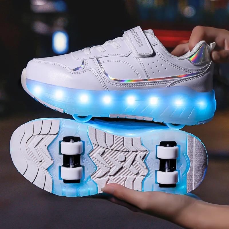 NEW Children's Roller Skating Shoes 4 Wheel LED Skating Shoes 2 in 1 Removable Pulley Skate Skating Parkour Sneaker with Wheels