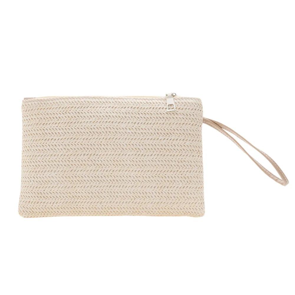 

Boho Elegant Straw Handbag Beach Clutch Women s Beach Woven Clutch Purse Solid Colour білий