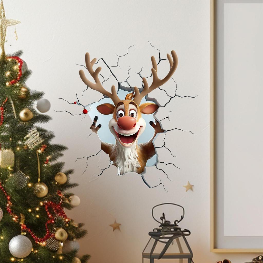 Reindeer Wall Stickers Removable 3D Visual Design Party Art Clings Christmas Reindeer Wall Decal For Door Room Home Party Shop