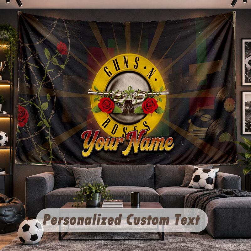 Wall Hanging Tapestry Custom NameGuns N’ Roses Pattern Personalized Printed Fabric Wall Decor