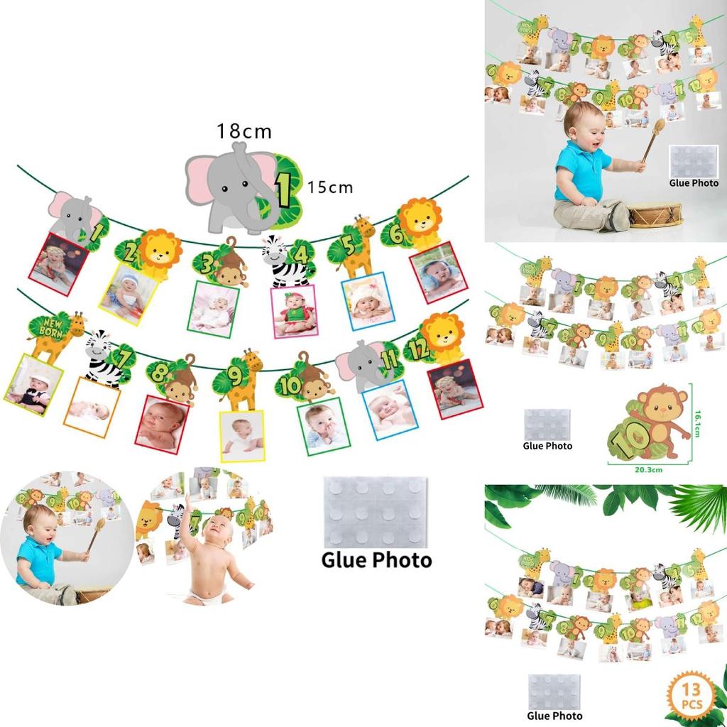 Huipai Brand 12-month Animal Birthday Banner Premium Quality Paper Material For Party Decor