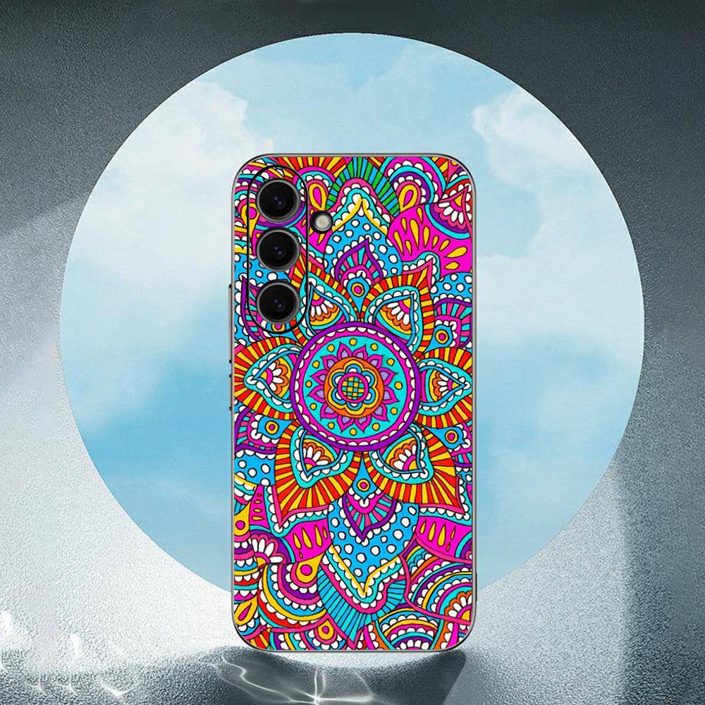 

Indian Floral Henna Mandala Yoga Ethnic For Samsung Galaxy S23 S24 S25 Ultra S22 Plus S21 Black Soft Case Waterproof Soft Case SamsungS24
