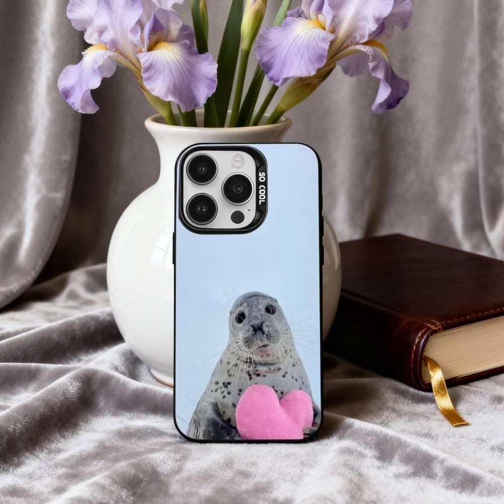 S-Seal F-Funny C-Cute Phone Case For iPhone17,16,15,14,13,12,11 Plus,Pro Max Black Candy Silver Plated Cover