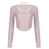 Thin Women's Clothing Fake Two-piece Splicing Low-necked Age-reducing White Babes Long-sleeved Top Spring and Autumn