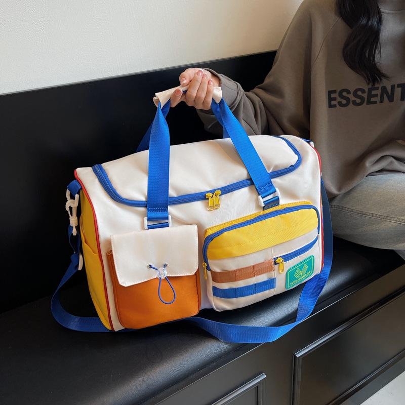 New contrasting color travel bag, fitness sports shoulder bag, large-capacity swimming, wet and dry separation, pull rod luggage bag