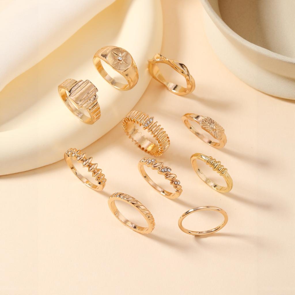 European and American new gold stacked ring set female ins style niche design sense open ring light luxury