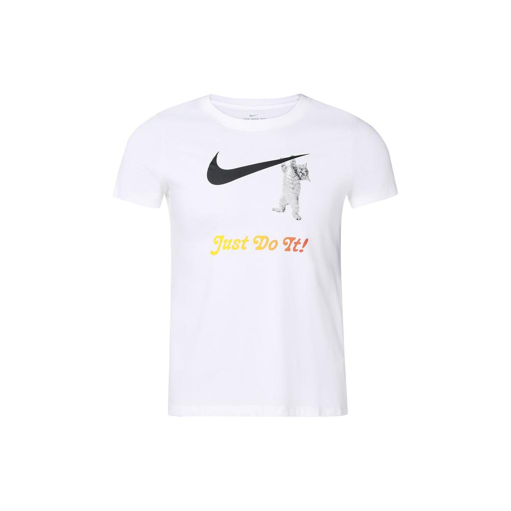 Nike Slogan Logo Solid Color Training T-Shirt Women Tops White DA2481-100