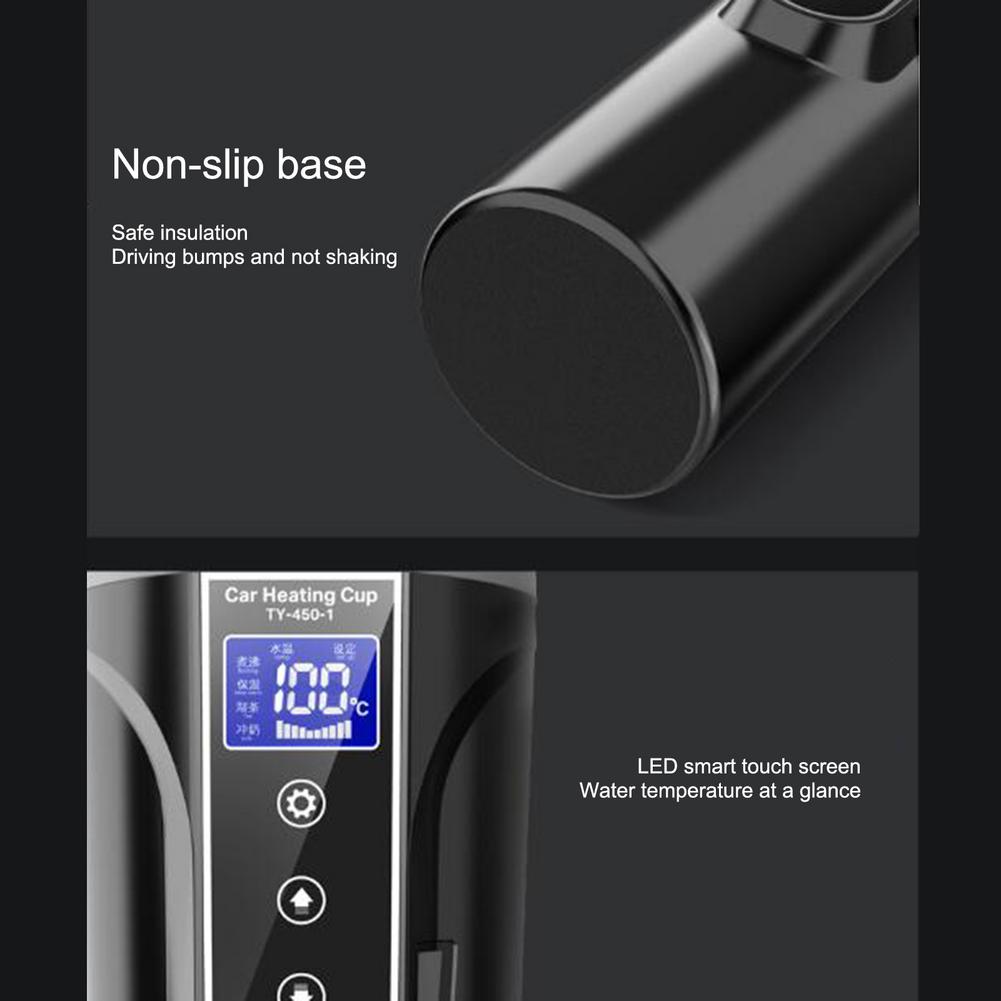 12V/24V 75-90W 450ml LCD Display Vehicle Heating Cup Car Smart Coffee Heat Preservation Touch Screen Travel Electric Thermo Mug