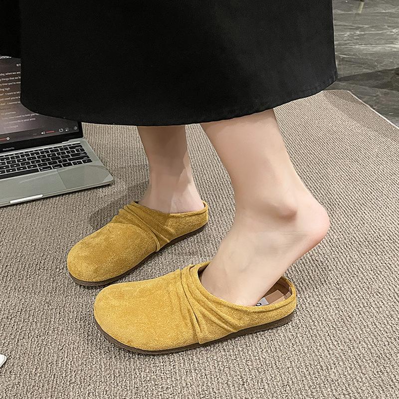 Thick-soled women's spring new outer wear retro round head versatile bag head half slippers