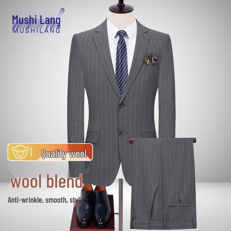 MUSHILANG Men s Wool Blend Striped Business Casual Suit Set 4XL