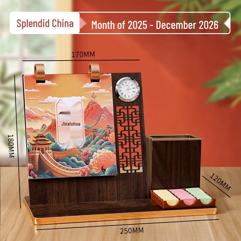 2026 Desk Calendar: Multifunctional Wooden Stand with Pen Holder & Self-Discipline Planner - Exquisite Gift Set, Customizable