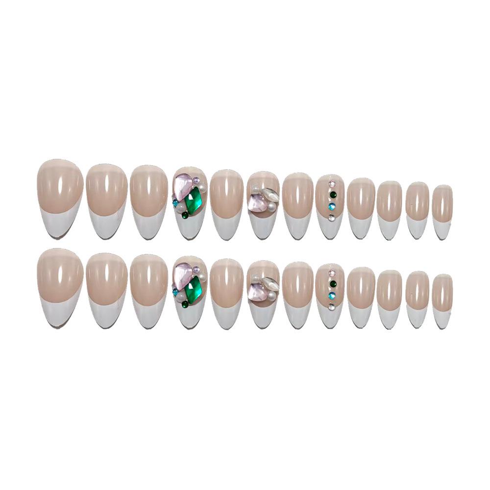 French Rhinestone Almond Nail Stickers - Light Luxury Slimming Tips for Brightened Skin Tone.
