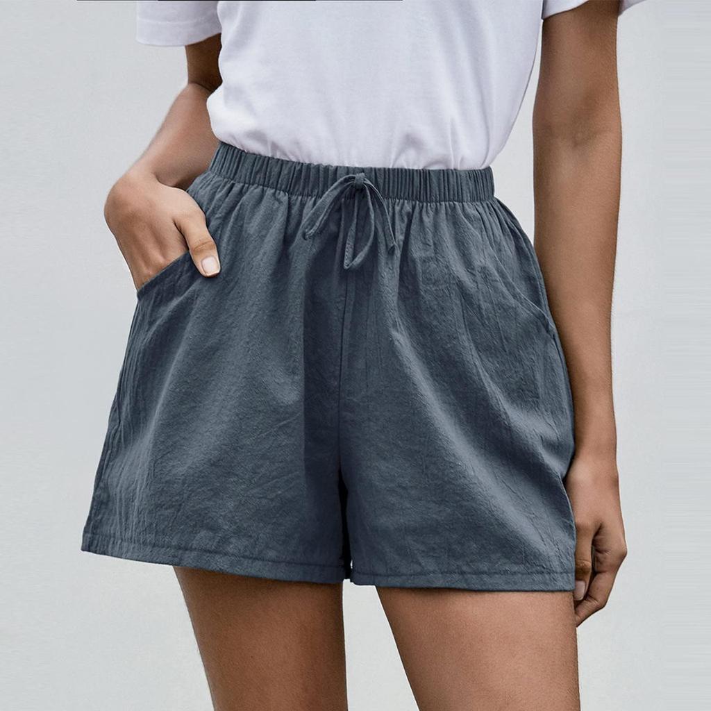 Women's Fashionable Color Drawstring Elastic Waist Pocket Casual Loose Shorts