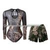Vierteiliger Damen-Badeanzug mit langen Ärmeln, Netzstoff, Sonnenschutz und Hose