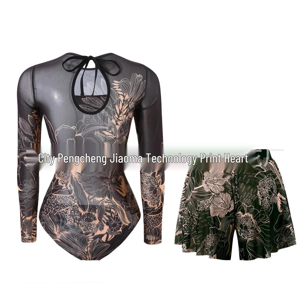 Vierteiliger Damen-Badeanzug mit langen Ärmeln, Netzstoff, Sonnenschutz und Hose