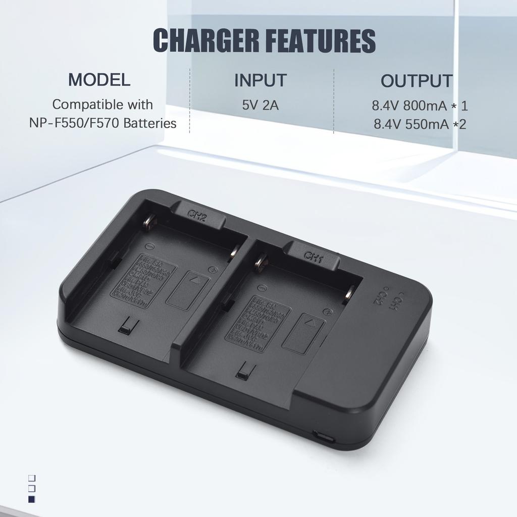 Camera Battery Charger Kit 7.4V 2600mAh Battery 2 Slot Battery Charger USB Charging Cable for NP F550 F570