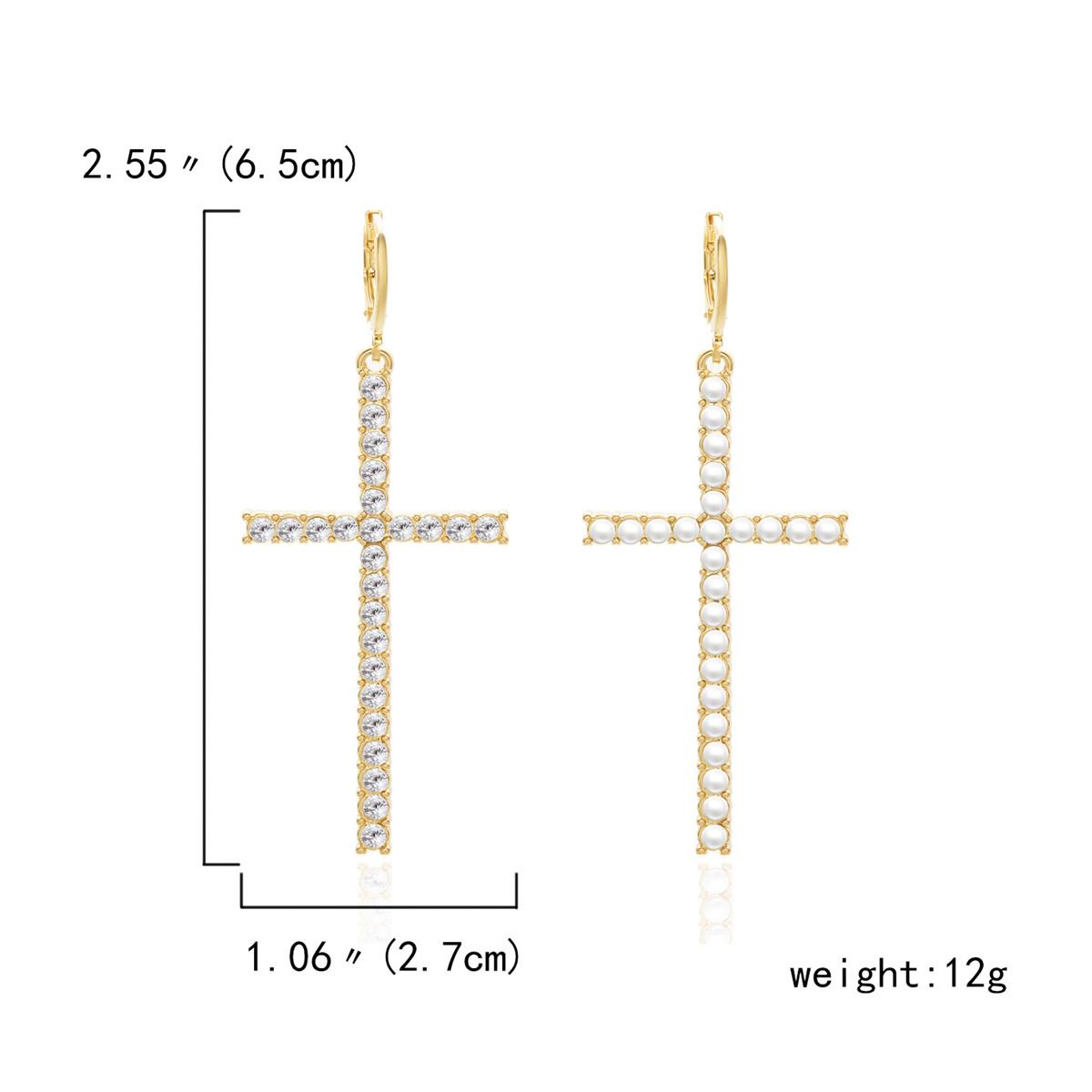 Minimalist Fashion Zircon Imitation Pearl Cross Drop Earrings For Women Gothic Punk Jesus Cross Dangle Earrings Party Jewelry