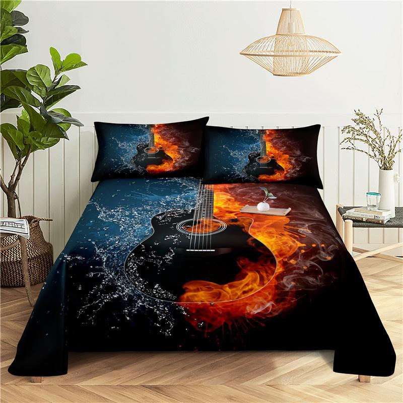 fashion Music Sheet Set Piano Keyboard Music Note Printed Bed Flat Sheet With Pillowcase Polyester Bedding