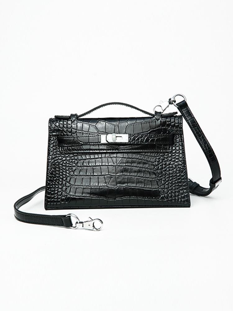 2025 Women's Genuine Leather Mini Handheld Bag - Crocodile Pattern Chain Shoulder Kelly Bag