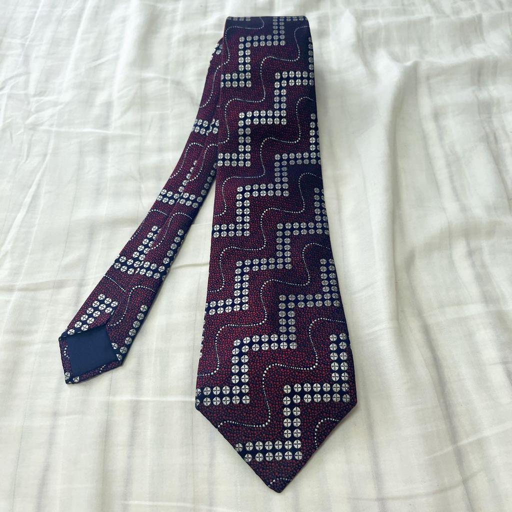 Used Luxury Nishijin-ori Geometric Pattern Tie Red Navy