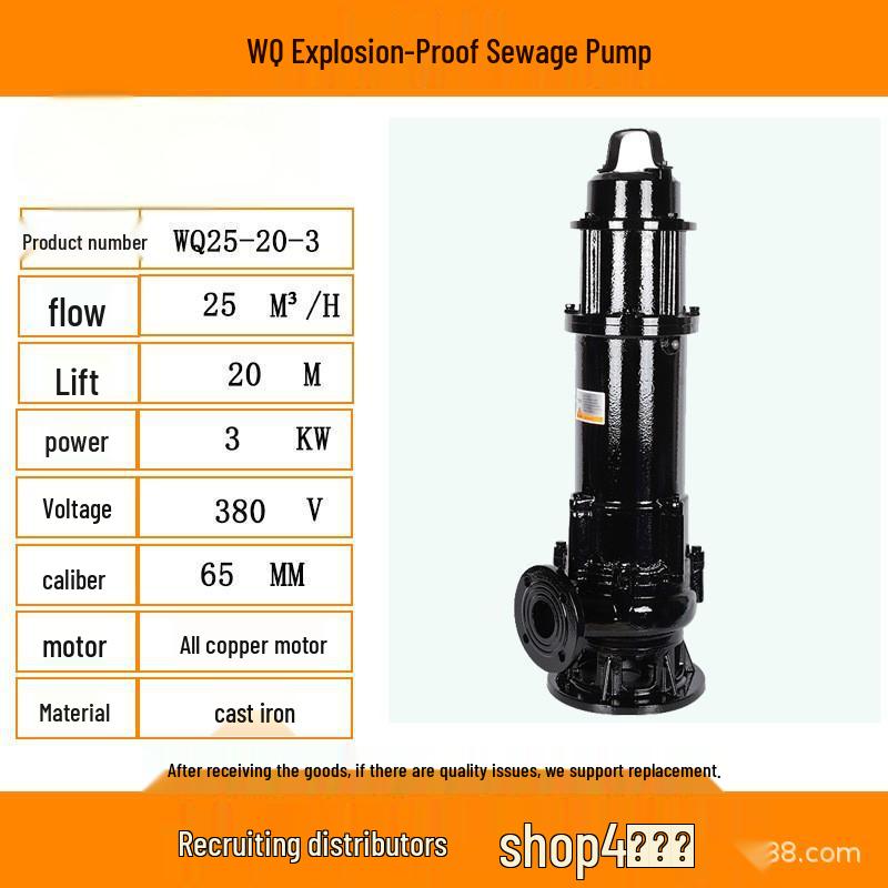 WQ High Flow Explosion-Proof Submersible Sludge Pump for Basements