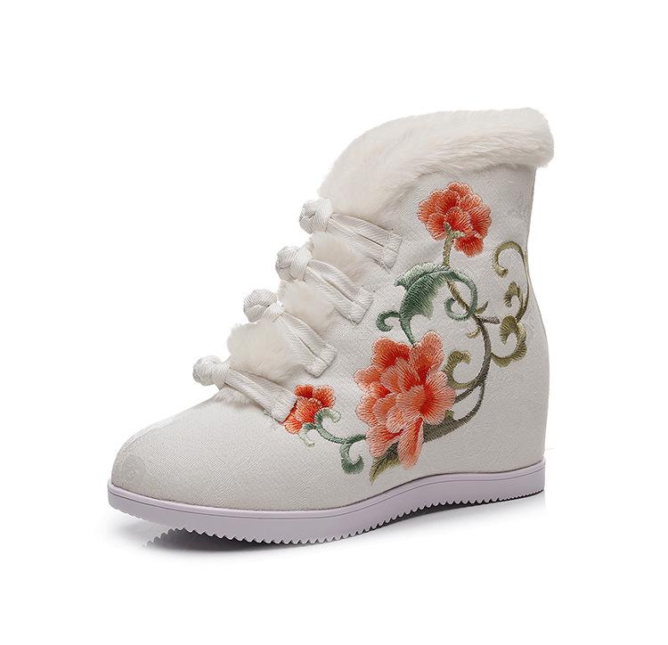 Women's Quilted Cotton Short Boots with Fleece Trim and Hidden Wedge Heel
