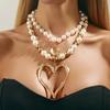SHIXIN 2 Stück/Set Luxus Imitation Perlen Choker Halskette für Damen Übertriebener Hohl Großer Herz Anhänger Halskette Hochzeits Schmuck