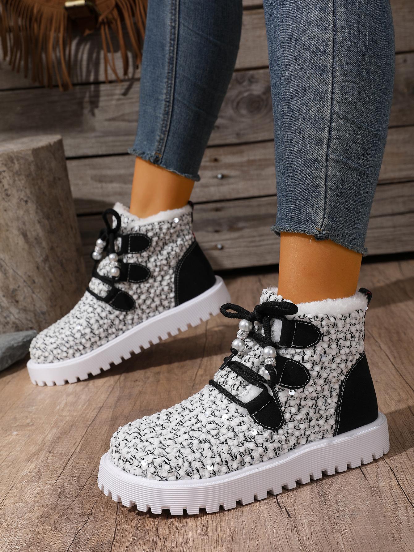 

Women s Wide Width Lace-Up Snow Boots, Plush Lined High Top Winter Shoes, Warm Fleece Ankle Boots for Women 43 белый