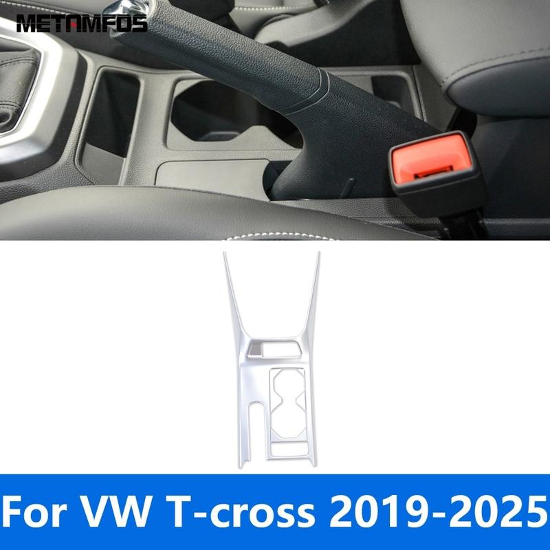 For Volkswagen VW T-Cross Tcross -2024 2025 Carbon Fiber Water Cup Holder Handbrake Cover Trim Inner Accessories Car Styling
