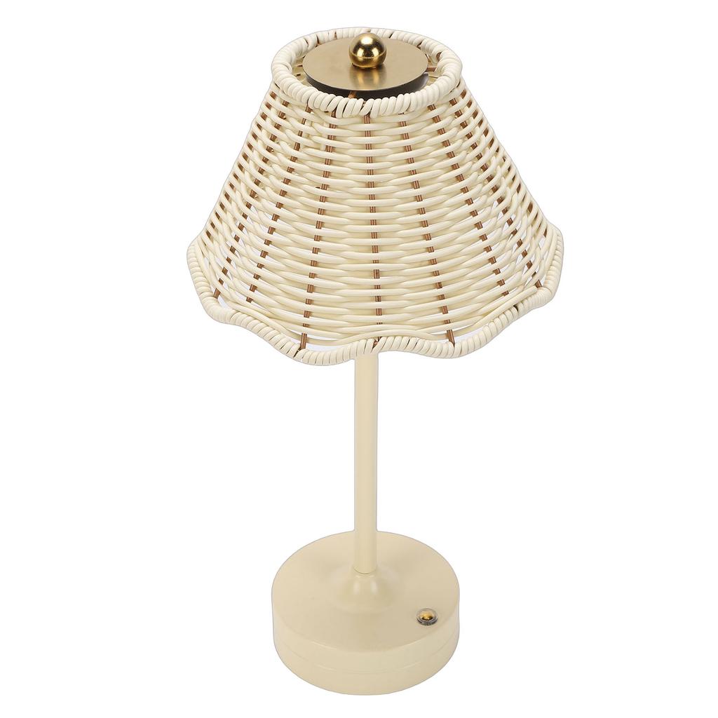 LED Vintage Rattan Table Lamp 3 Colors Cordless Shade Desk Lamp Bedside Night Light Brightness for Bedroom Decor