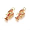 1 Piece Brass Ocean Jewelry Pendants Carp Fish Gold Plated Enamel Lucky Fish 3D Red Cubic Zirconia For DIY Necklace Making